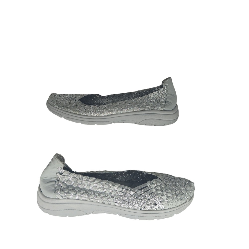 St. Johns Bay Woven Flats 10M Silver Metallic Memory Foam Comfort Walking Shoes